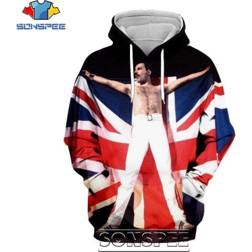 SONSPEE 3D Print Freddie Mercury Hoodie Men Women Casual Rock Coat Streetwear Hip Hop Pullover Tops Legend Singer Sweatshirt
