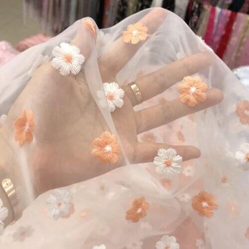 Daisy Floral Fabric Organza Embroidered Lace Fabric Tulle for Dress Shirt Clothing DIY Material