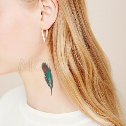 Water Transfer Tattoo Green Sexy Feather Tattoo Body Art Waterproof Temporary Fake Flash Tattoo for Man Woman Kid 10.5*6cm