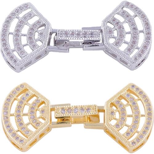 New Fashion Jewelry Vintage Zircon Fan Charms Pendants For Bracelets & Necklaces Diy Copper Micro Pave Clasps Bijoux Berloques