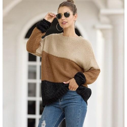 Womens Clothing European American Stripes Sweaters Autumn Winter O-Neck Sweaters Plus Size Pullovers Knitted Sweater Outwear