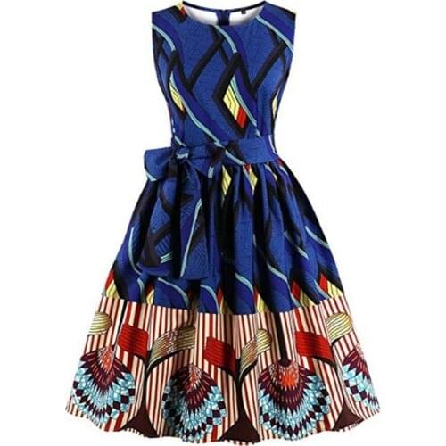 Womens 20 new retro positioning printing sleeveless big swing dress