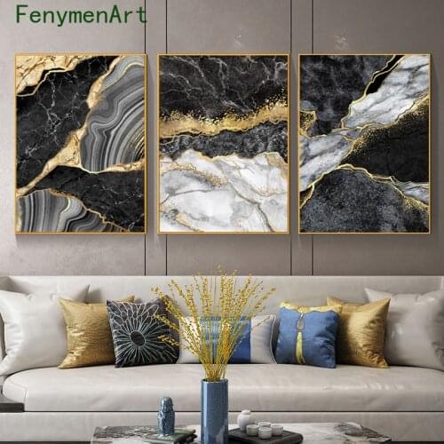 Golden Marble Pattern Abstract Canvas Painting Black Marble Poster Wall Art Nordic Print Modern Picture Living Room Home Decor