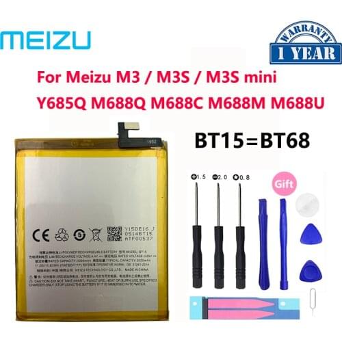 100% New Original 3010mAh BT15 Battery For Meizu M3 M3S / M3S mini Y685Q M688Q M688C M688M M688U BT68 Phone Batteries Bateria