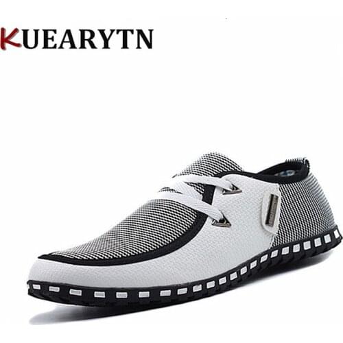 2020 Men Casual Shoes Breathable Light Flats Shoes Leather Loafers Slip On Mens Flats Driving Shoes Plus size 39-46