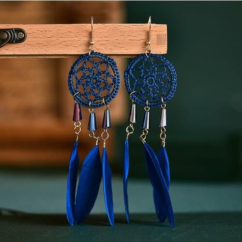 2020 New Bohemian Feather Brinco Earrings for Woman Boho Long Tassel Dream Catcher Drop Earring Fashion Arete Jewelry Wholesale