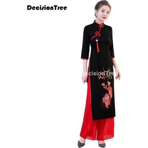 2021 woman aodai vietnam traditional clothing ao dai vietnam robes & pants piece set women dresses vintage cheongsam dress