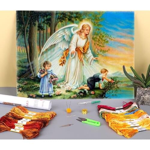 Angel Girl Landscape Printed 11CT Cross-Stitch DIY Embroidery Kit DMC Threads Painting Handmade Hobby Needlework Design