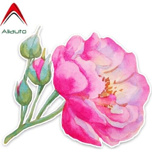 Aliauto Flowers Car Stickers Beautiful Pink Rose Decor Vinyl Decal for Volkswagen Polo Hyundai Peugeot Mercedes Benz ,14cm*12cm