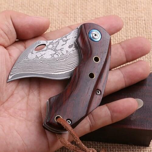 Free shipping New style high-end Natural blood ebony Damascus knife wood handle outdoor folding mini keys knife