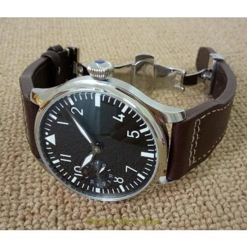 44mm GEERVO black dial Asian 6497 17 jewels Mechanical Hand Wind movement mens watch green luminous butterfly buckle 100