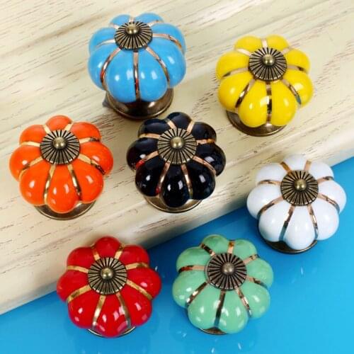 Ceramic Handles and Knob Pumpkin Shape Pull Cabinet Door Lovely Childrens Furniture Drawer Cabinet Hardware porcelain knobs