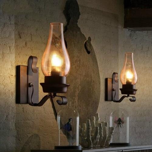 Chinese vintage style iron wall lamp american bar lights personalized glass lamp cover wall lamp
