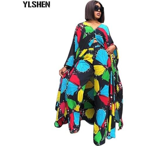 Two Piece Set Women Clothes African Dresses 2021 Dashiki Summer Party Long Maxi Dress Sets Pants Suits 2 Piece Outfits Plus Size