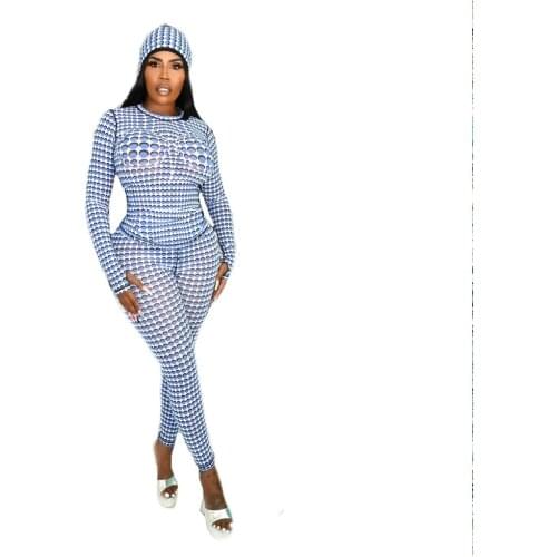 Contrast Color Print Holiday Party And Club Two Piece Pants Sets Womens Outfits Long Sleeve Pullover Top High Waist Trousers