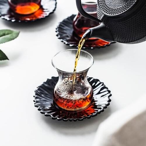 Kitchen Turkish Glass Coffee Cup Black Tea Cup Water Cup Male Hot Drinking Cup with Saucer Tea Set