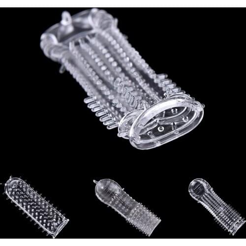 Reusable Condom Textured Extender Sleeve Screw Thread Penis Cover Cock Ring Dildo Sheath Condoms Sex Toys For Men