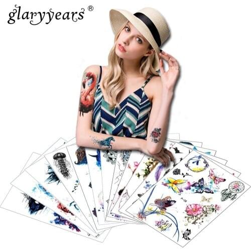 Glaryyears 12 Sheets/Set 15*21cm Temporary Tattoo Sticker Fake Tatoo Flash Tatto Waterproof Small Body Art Men Women PKM12set03