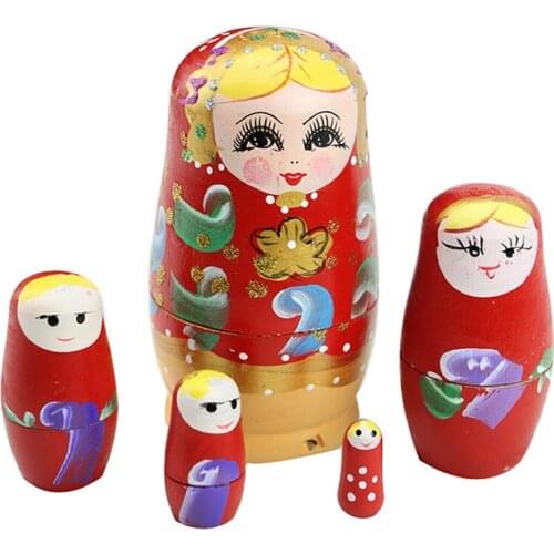 Set Of 5 Pcs Dolls Wooden Russian Nesting Babushka Matryoshka Hand Painted Gift 24BE