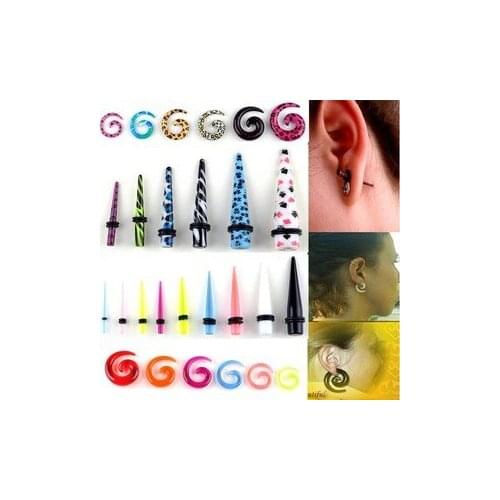 Body jewelry lots 4 styles spiral ear tapers print ear kits stretchers mix sizes colors styles 540pcs