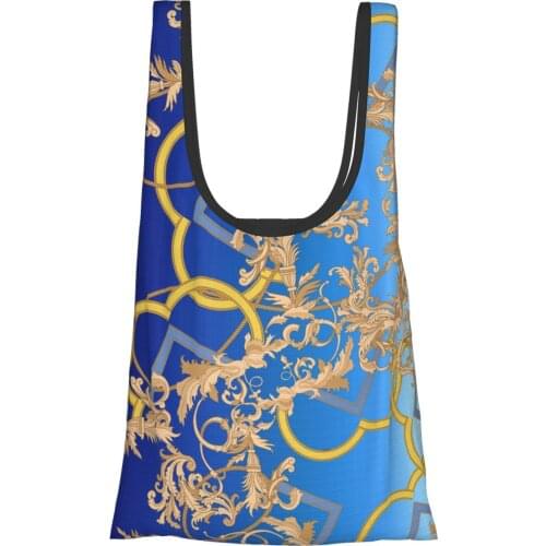 NOISYDESIGNS New Arrival Women Girl Foldable Reusable Euporean Pattern Print Shopping Bag Beach Bag Shoulder Bags Blue Gradient