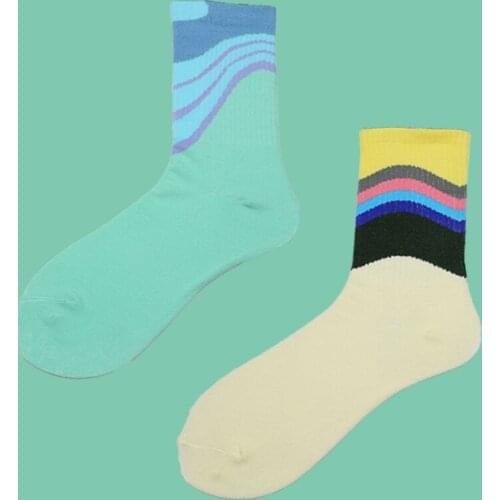 Original Rainbow Gradient Socks Sports Cotton Socks Men and Women Socks European and American Street Hip Hop Pop Color