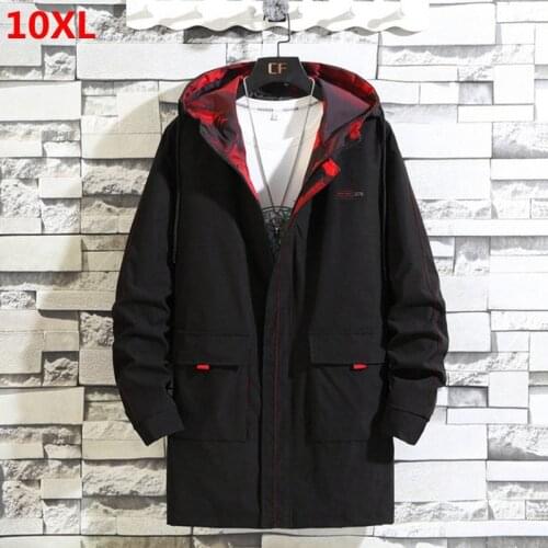 2019 large size autumn overcoat long hooded windbreaker 10XL9X male jacket mens tooling jacket loose 300 kg top