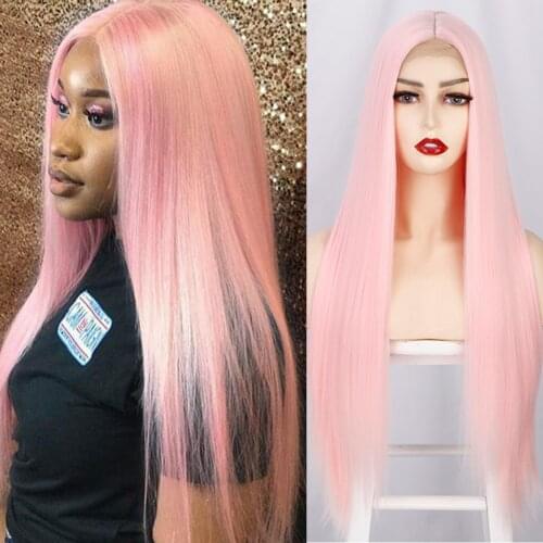 Is a wig Pink Small Part Lace Wigs Synthetic Long Straight Wigs for Women Middle Part Cosplay Wigs Black Yellow Hair