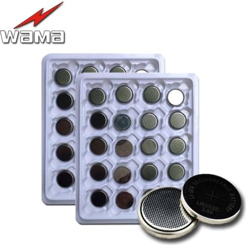 40pcs/2pack Wama LIR2032 Rechargeable Button Cell Batteries Lithium 40mAh 3.6V Coin Battery Replace for CR2032 New