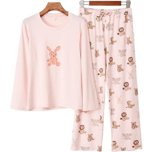 Fashion New Style Long-sleeved Trousers Pajamas Ladies Spring and Autumn Animal Print Cotton Modal Cartoon Home Service Suit