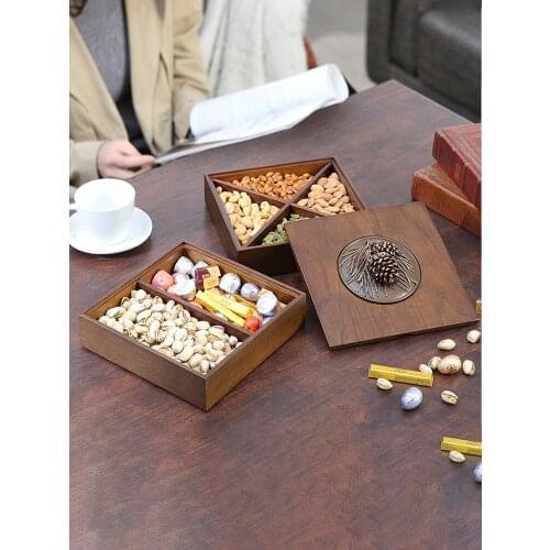 Dried Fruit Tray Candy Box Household Wooden Living Room Double-Layer Rotating