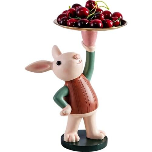 European Cute Carrot Rabbit Tray Resin Animal Sculpture Figurines Living Room Desktop Decoration Crafts Candy Fruit Storage Tray