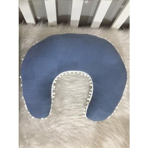 Jaju Baby Handmade, Denim Waffle Pique Fabric Muslin Fabric Breastfeeding Pillow with Pompom - Support Cushion