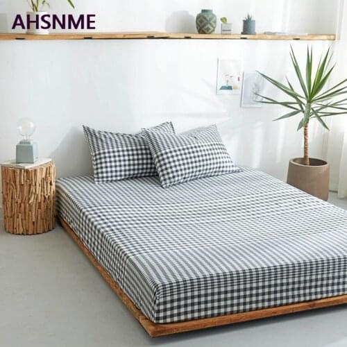 AHSNME Gradient black plaid 100% Cotton sheets Super Soft parure de lit Cool Summer Simple Water Fitted Sheet /200/180/200cm