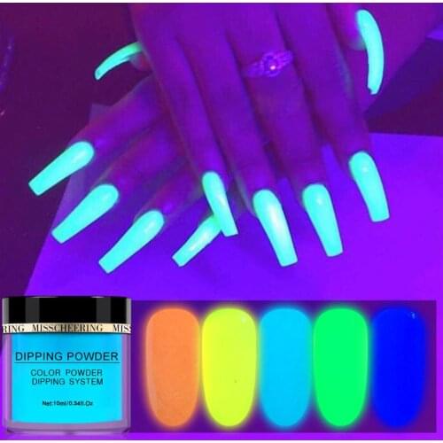 10 colors Neon Phosphor Dipping Powder Luminous Nail Art Decorations Fluorescent Glitter Glow Pigment Dust UV Gel options