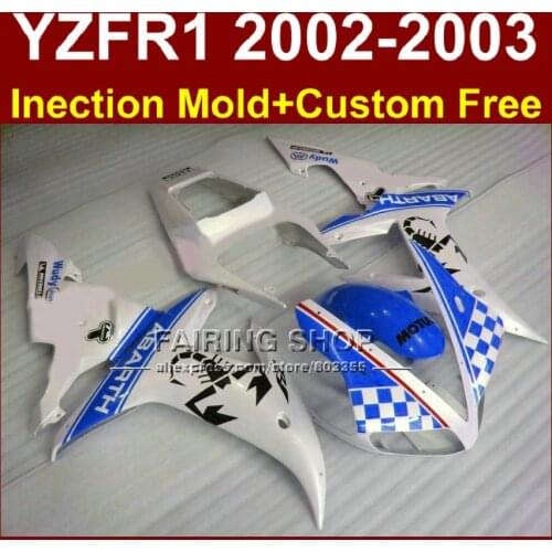 Blue white ABARTH fairing set for YAMAHA YZF R1 2002 2003 fairings yzf r1 02 03 YZF1000 02 03 body repair parts