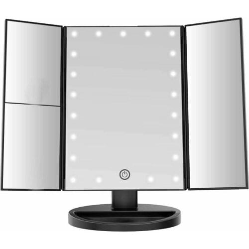 Foldable Light Up Dressing Table Tri-fold Mirror 24 LED Lights Illuminated Dimmable Magnifying Makeup Vanity Mirrors Household