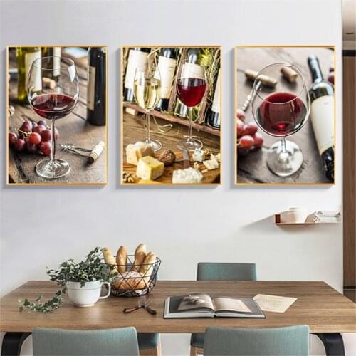 Modern Style Grapes Red Wine and Cheese Champagne Canvas Painting Poster And Prints Wall Art Pictures For Living Room Decoration