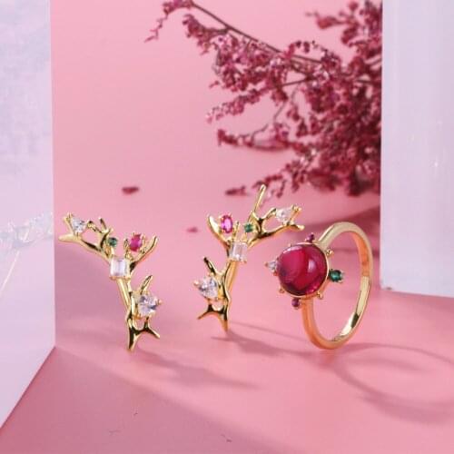 TGNEL S925 Sterling Silver Jewelry Set Stud Earrings Rings Inlay Ruby and CZ Stone 100% Silver for Women Girl Engagement