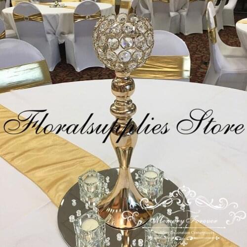 42CM Tall Gold Candle Holder Candlestick Crystal CandelabraTable Centerpiece Wedding Decoration