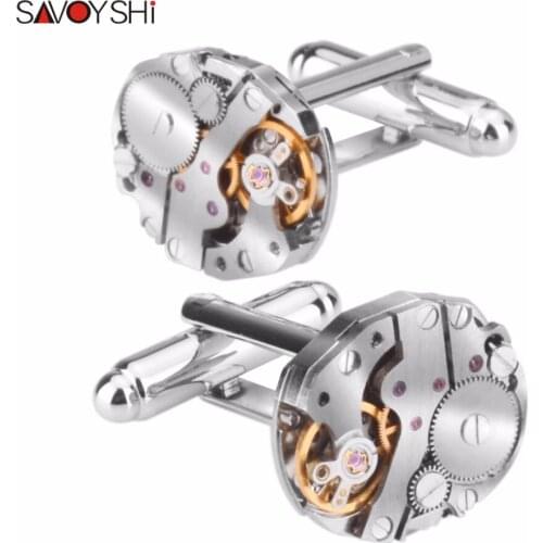 SAVOYSHI Small Movement Cufflinks for Mens Shirt Cuff buttons High Quality Silver color Oval Cuff links Brand Jewelry Design