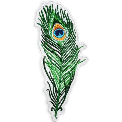 Green Emerald Feather Embroidered Patch Iron on Patches for Clothes High Qulity Decoration Appliques DIY Craft