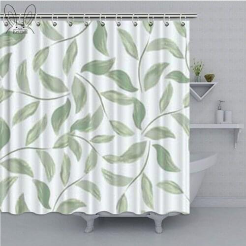 Green Plant Leaf Print Shower Curtains Simple Elegant Curtain for Bathroom Waterproof Polyester Fabric Bath Curtain Sets