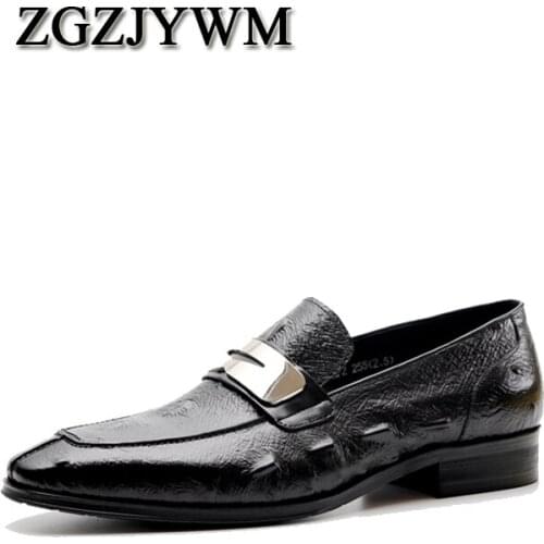 ZGZJYWM Spring/Autumn Handmade Genuine Cow Leather Black/Brown Slip-On Metal Sheets Dress Italian Wedding Men Formal Shoes