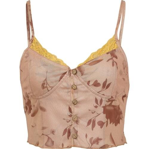 Women’s Casual Single-breasted Camisole Fashion Printing V-neck Exposed Navel Suspender Tops