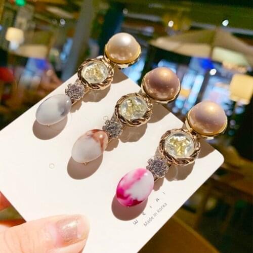 Simulated Pearl Hair Barrettes for Women Korean Crystal Hair Clips Girls Acrylic Round Hairpins Accessories Summer Hairgrip