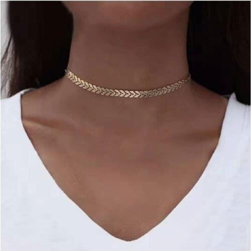 Simple Gold Color Choker Necklaces For Women Geometric Fishbone Chain Necklace Boho Jewelry Torques