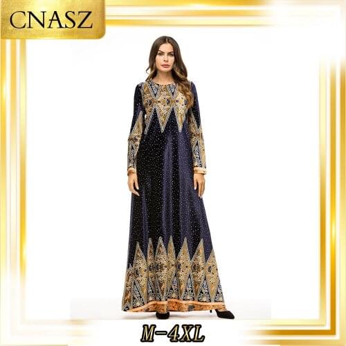 Muslim Robes Isamic Clothing Gown Fashion Simple Long Sleeve moroccan kaftan Print Musulmane Femme Dress