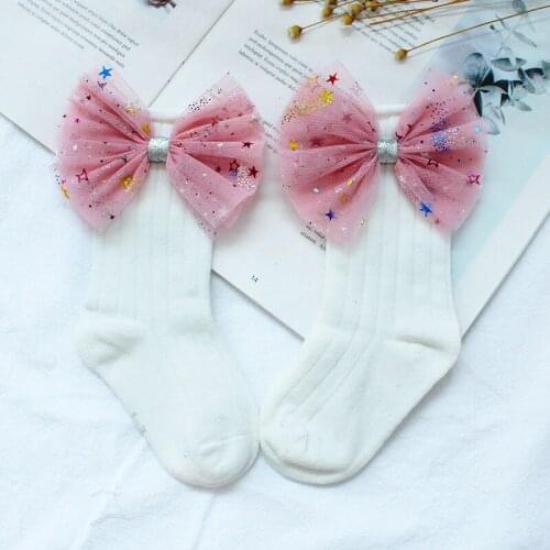 Sequins Stars Girls Socks Spring and Autumn Bowknot Baby Stockings Cotton 0 2 4 6 8 10 Girls Princess Socks Children High Socks