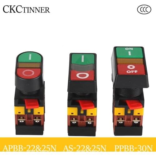 1PCS 22mm Double position button Start-stop Double button illuminated push button switch with lamp 24/220/380V control button